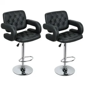 2-Set PU Leather Swivel Bar Stools Adjustable Pub Chair-Black