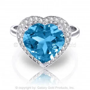 6.44 Carat 14K Solid White Gold Ring Diamond Heart Blue Topaz