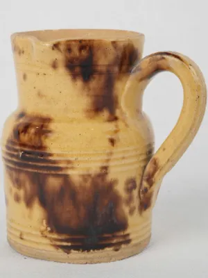 Antique coffee pitcher from Dieulefit w/ yellow & brown glaze 3¼"