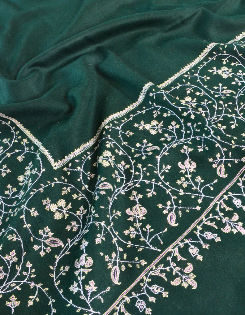 Bottle Green Pashmina Shawl In Sozni 5488