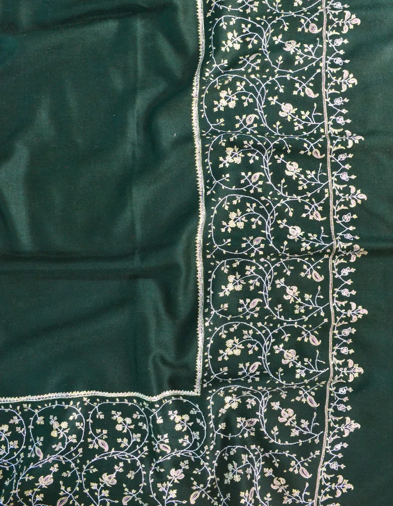 Bottle Green Pashmina Shawl In Sozni 5488