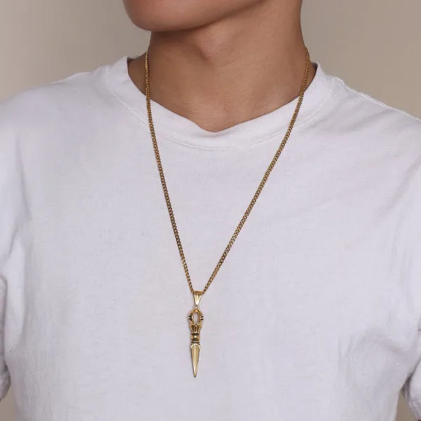 Classy Men Gold Dagger Pendant Necklace