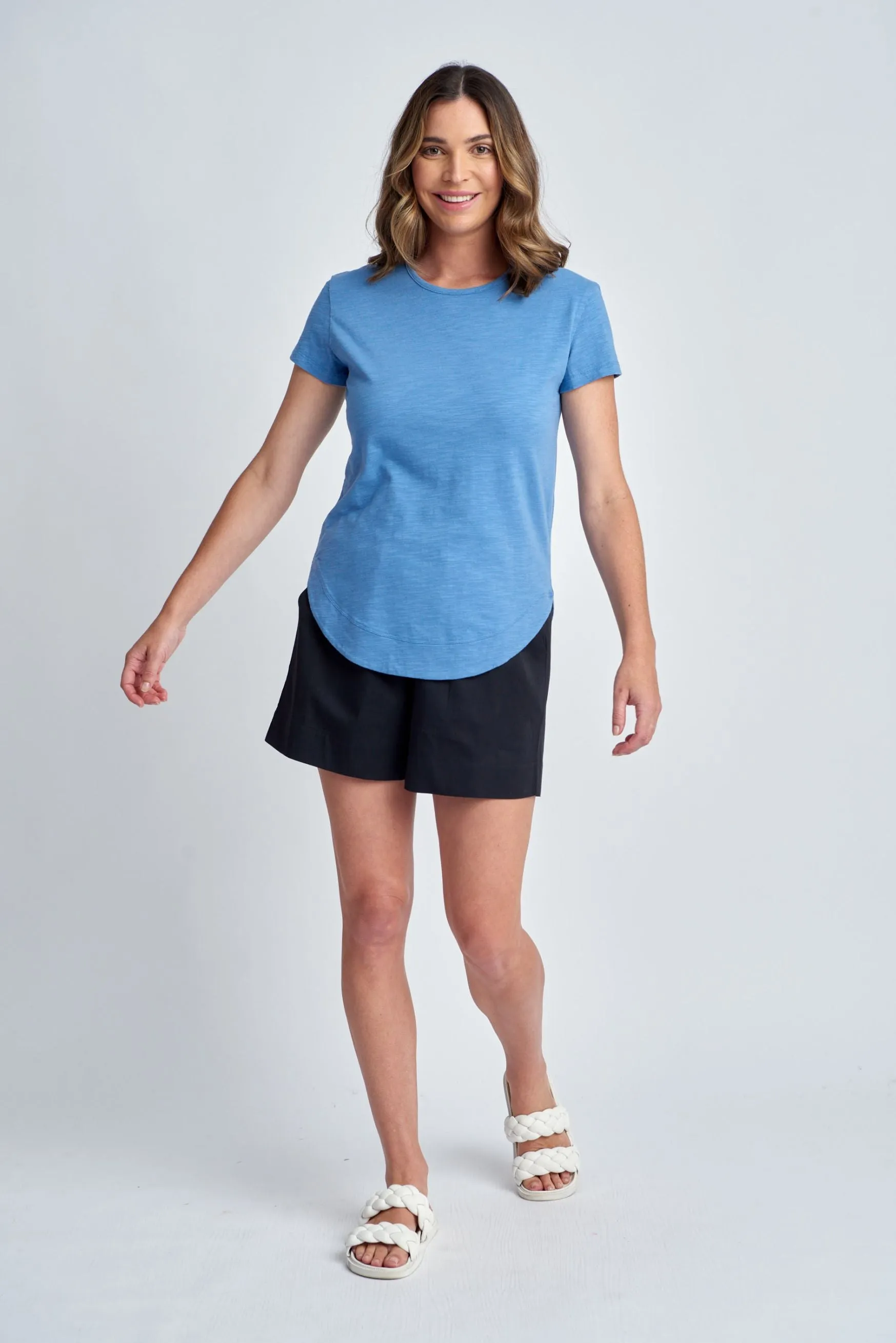 Cotton Shaped Hem Tee Deep Blue