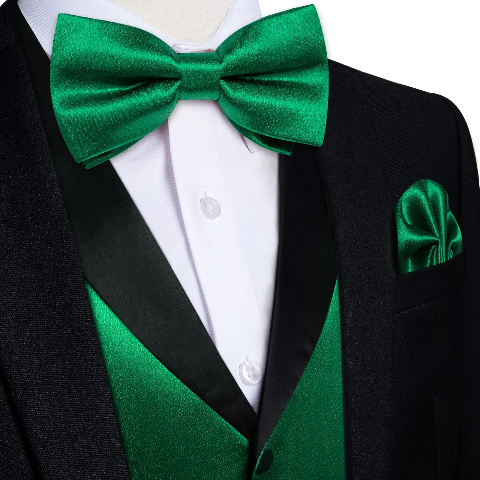 DiBanGu Tuxedo Vest North Texas Green Solid Silk Mens Vest and Bow Tie Set for Work