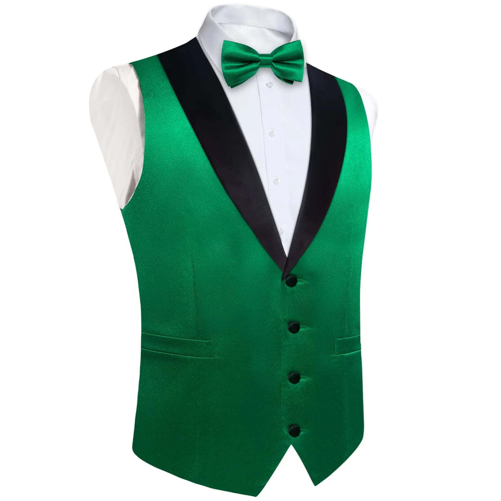 DiBanGu Tuxedo Vest North Texas Green Solid Silk Mens Vest and Bow Tie Set for Work