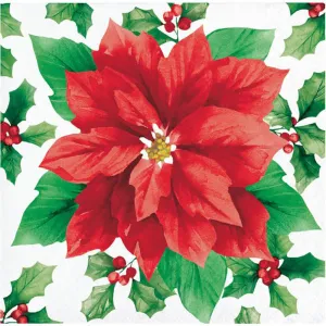 Elegant Poinsettia Beverage Napkins 2ply 16ct