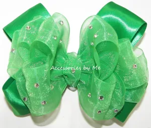 Glitzy Green Organza Satin Hair Bow