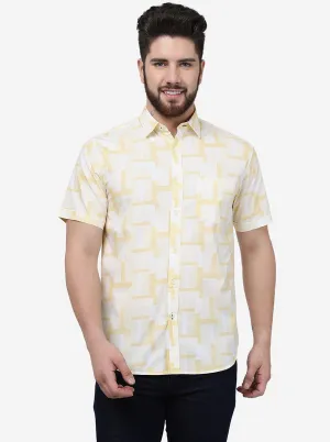 Haze Yellow Printed Slim Fit Casual Shirt | Greenfibre