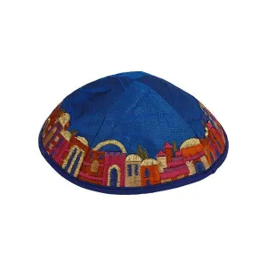 Kippah - Embroidered - Jerusalem- Light Blue