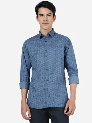 Light Navy Blue Printed Slim Fit Casual Shirt | JadeBlue