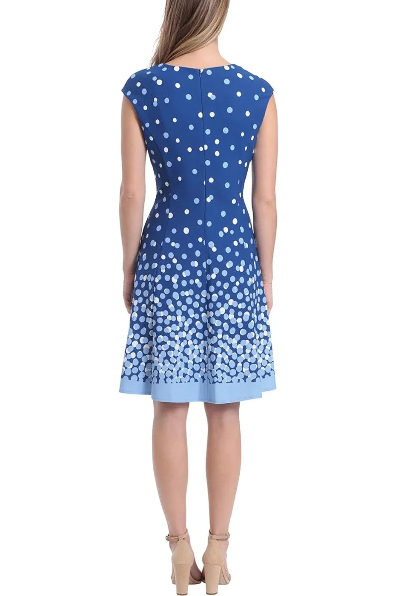 London Times Crew Neck Sleeveless Zipper Back A-Line Polka Dot Print Scuba Dress