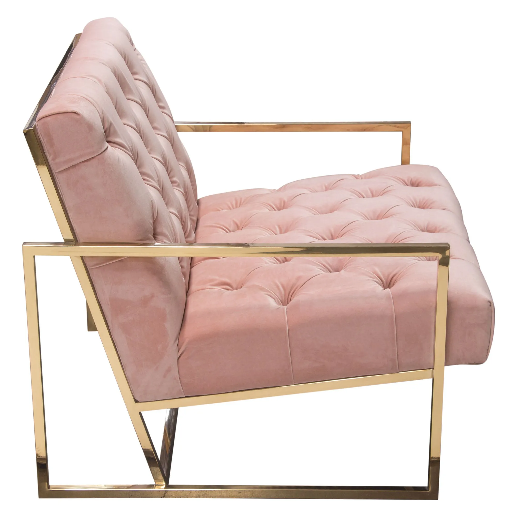 Luxe Accent Chair in Blush Pink Tufted Velvet Fabric with Polished Gold Stainless Steel Frame by Diamond Sofa