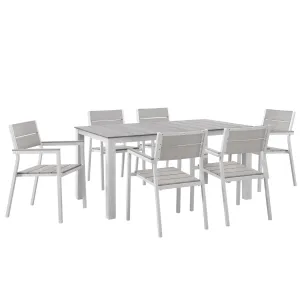 Maine 7 Piece Outdoor Patio Dining Set White Light Gray EEI-1749-WHI-LGR-SET