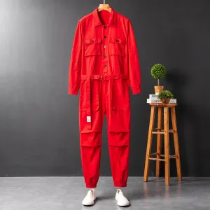 Men's Fashion Casual Long Sleeve Jumpsuits Cotton Blend Coverall