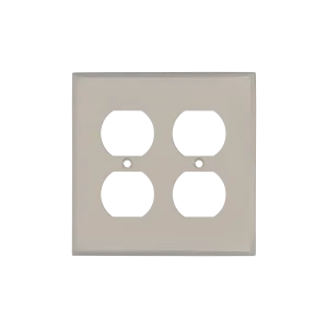 New York Switch Plate with Double Outlet in Satin Nickel