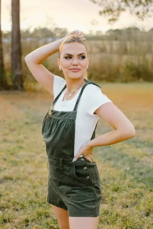 Olive Corduroy Overall Romper