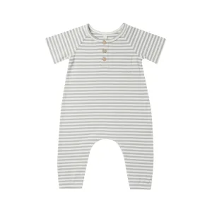 Organic Short Sleeve Jumpsuit - Dusty Blue Stripe