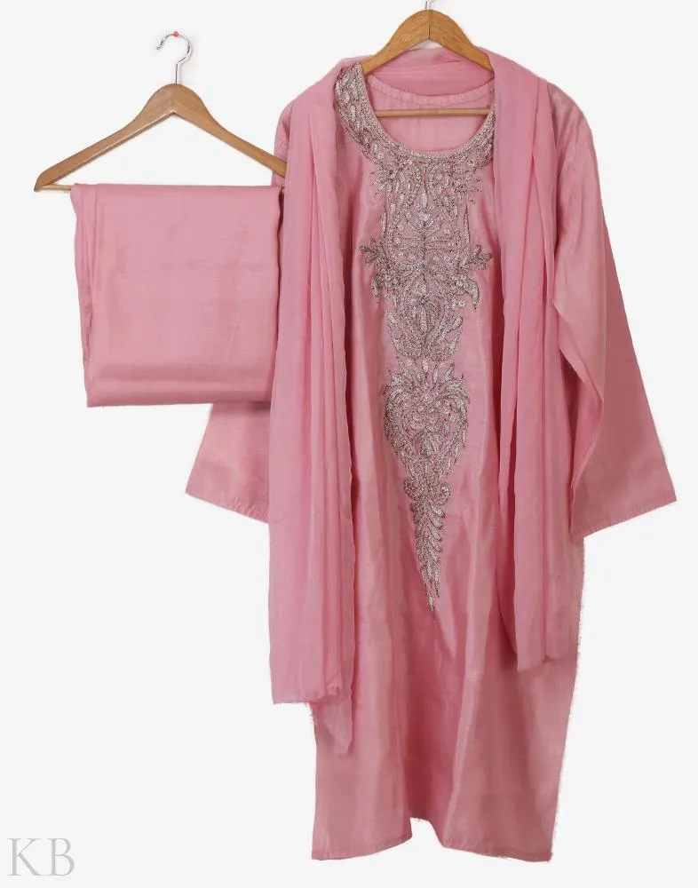 Pink Tilla Embroidered Silk Suit with Dupatta