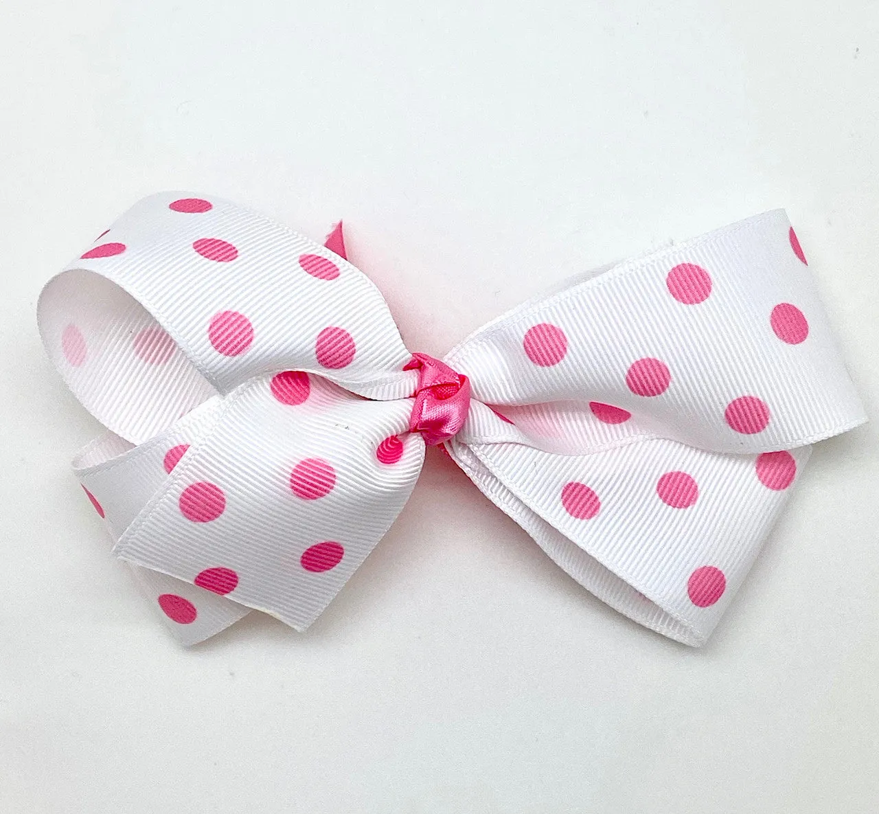 Polka Dots in bright pink on 1.5" white grosgrain