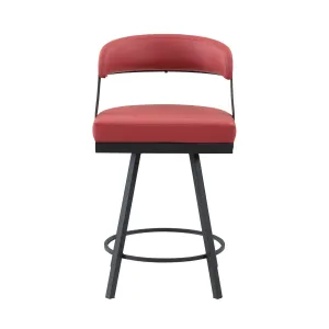 Red Swivel Counter Height Chair - Faux Leather - Set of 2