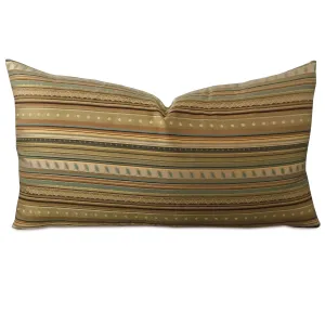 Silk Green Blue Stripe Lumbar Pillow Cover 15x26