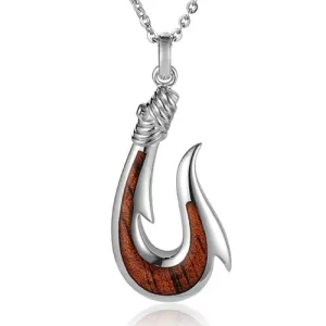 Sterling Silver Alamea Hawaii Koa Wood Fishhook Pendant