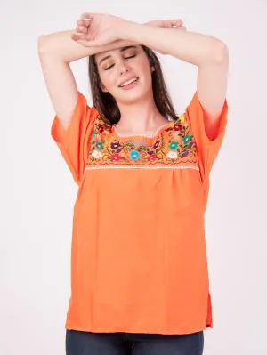 Tehuacan Embroidered Blouse Orange