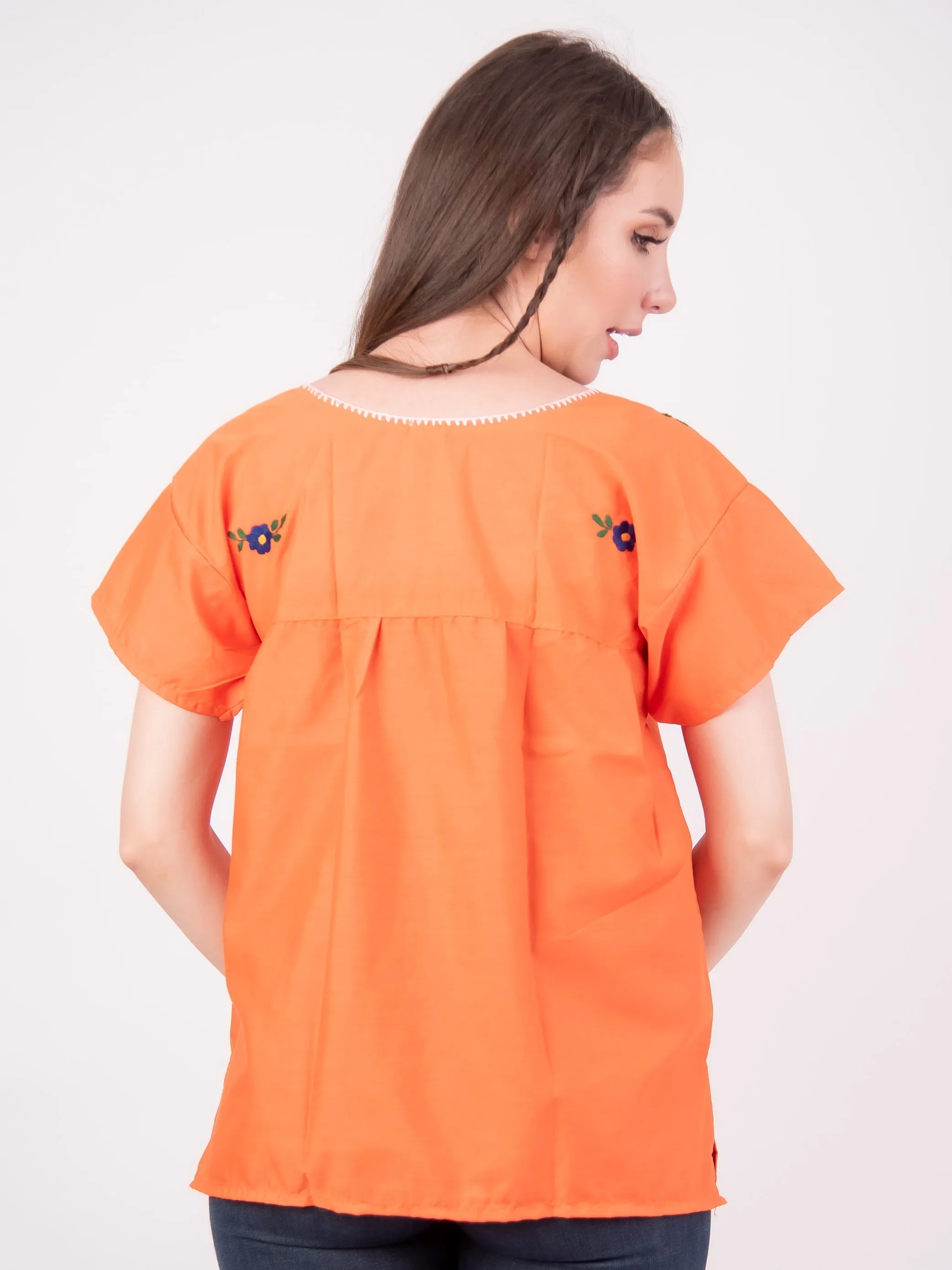 Tehuacan Embroidered Blouse Orange