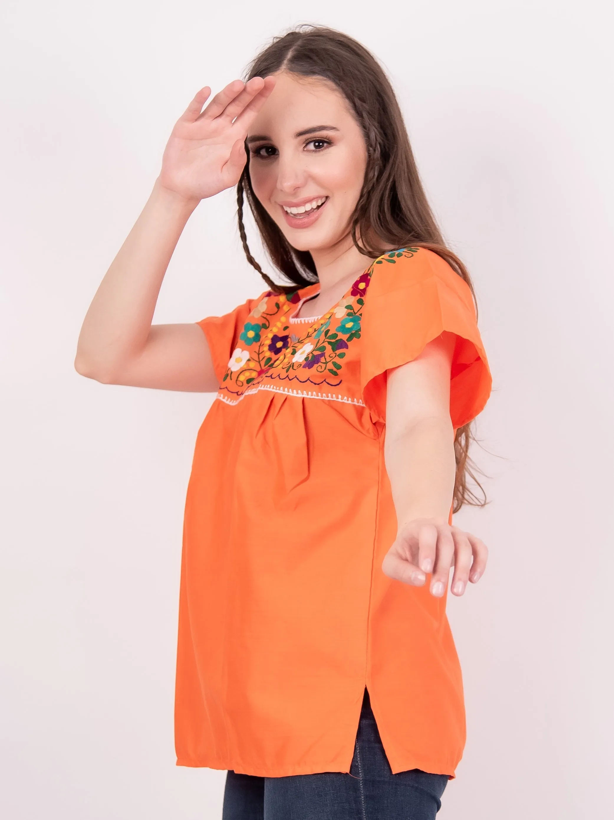 Tehuacan Embroidered Blouse Orange