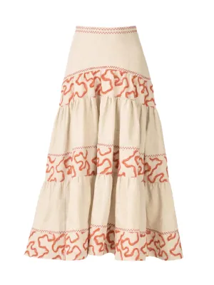 Verna Skirt Coral Olive Embroidery