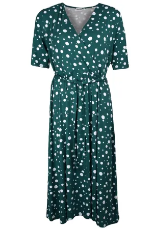 Womens Polka Dot Midi Dress with Waist Belt